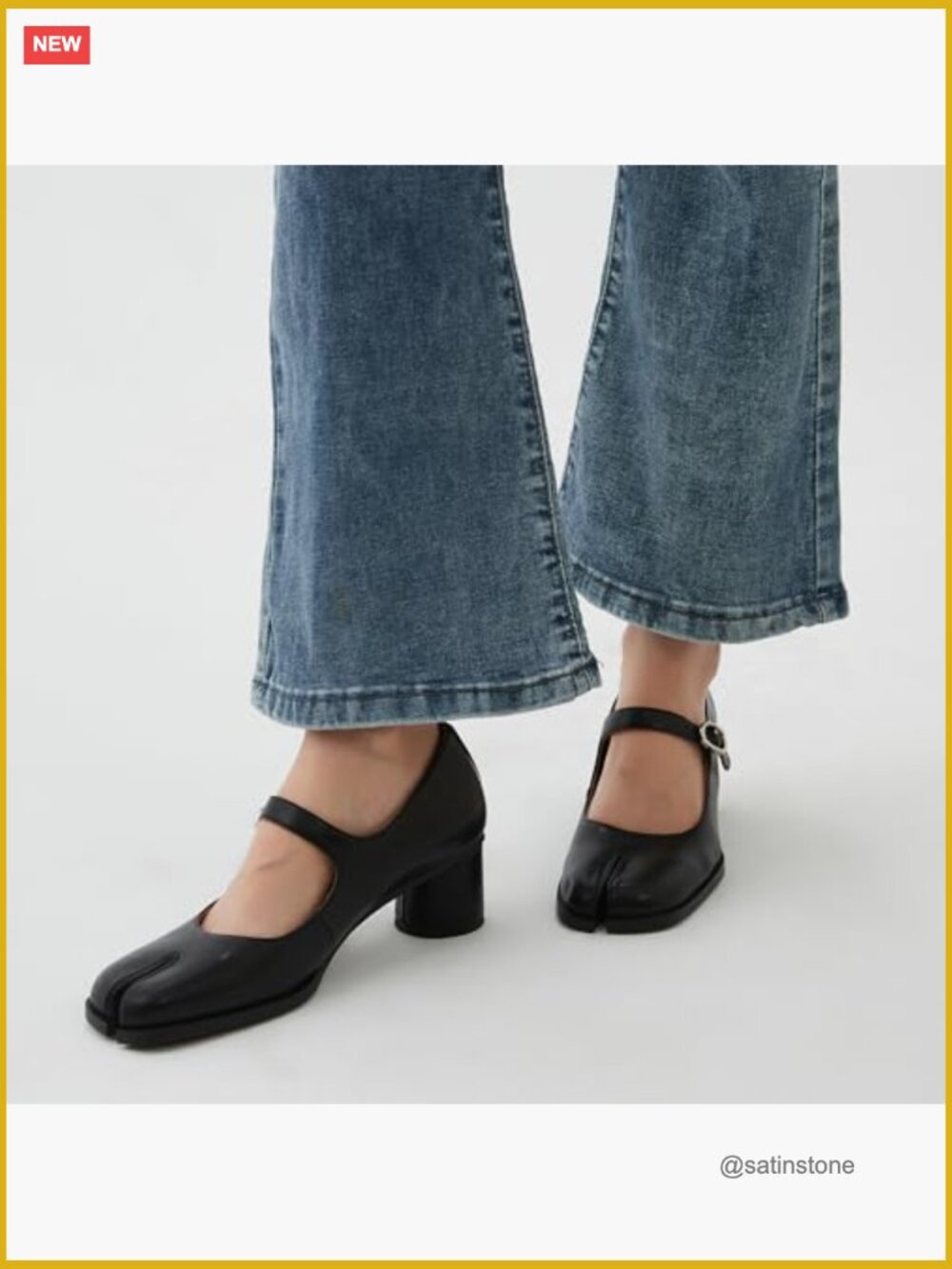 Chunky Block High Heels Mary Janes Shoes Split Toe Tabi Ankle Strap Pumps - Picture 7 of 7